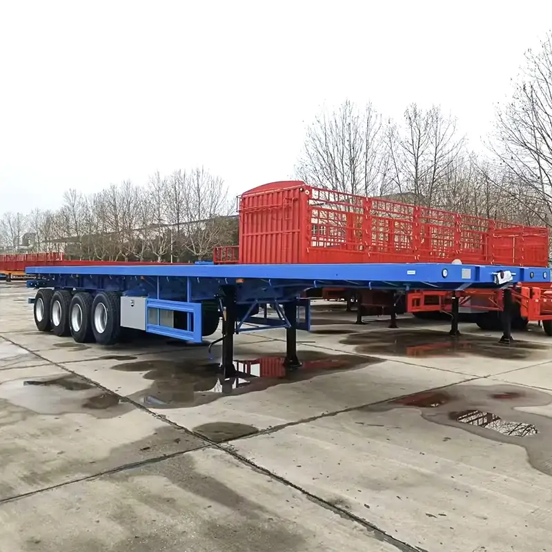 4 Axle Flatbed Trailer-flatbed trailer_skeletal trailer_low bed trailer_dump trailer_cargo trailer-Shandong Jiuzhou Automobile Manufacturing Co., Ltd.  4 Axle Flatbed Trailer-flatbed trailer_skeletal trailer_low bed trailer_dump trailer_cargo trailer-Shandong Jiuzhou Automobile Manufacturing Co., Ltd.