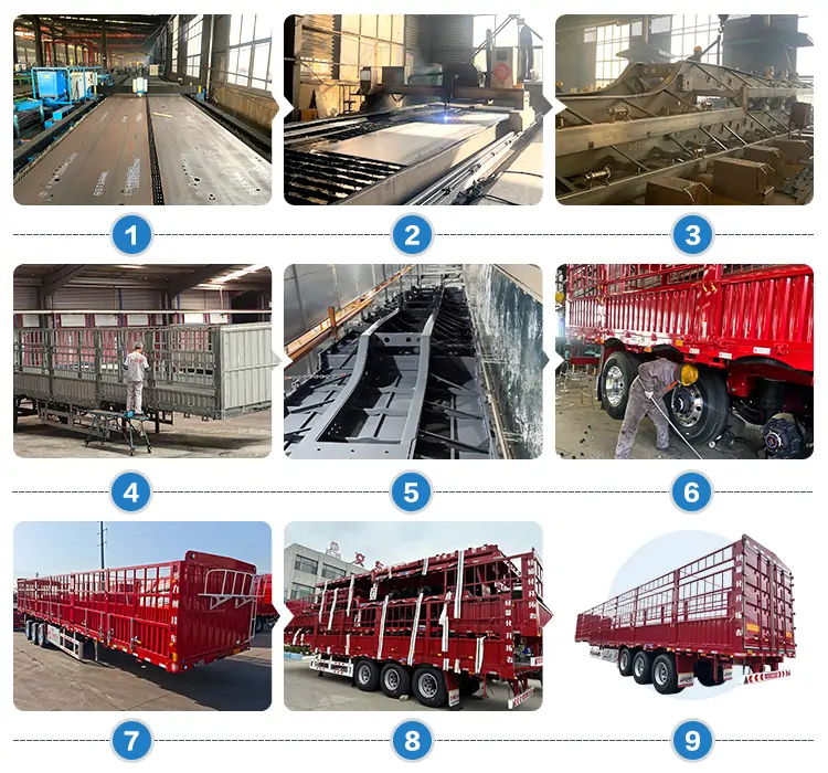 3 Axle Fence Trailer with Bogie Suspension-flatbed trailer_skeletal trailer_low bed trailer_dump trailer_cargo trailer-Shandong Jiuzhou Automobile Manufacturing Co., Ltd. 3 Axle Fence Trailer with Bogie Suspension-flatbed trailer_skeletal trailer_low bed trailer_dump trailer_cargo trailer-Shandong Jiuzhou Automobile Manufacturing Co., Ltd.