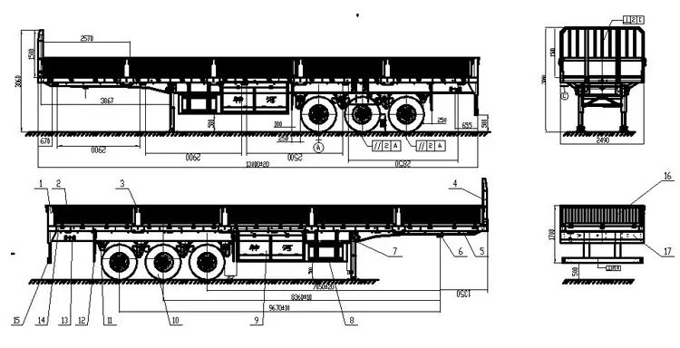 60 Ton 3 Axle Drop Side Semi Trailer-flatbed trailer_skeletal trailer_low bed trailer_dump trailer_cargo trailer-Shandong Jiuzhou Automobile Manufacturing Co., Ltd. 60 Ton 3 Axle Drop Side Semi Trailer-flatbed trailer_skeletal trailer_low bed trailer_dump trailer_cargo trailer-Shandong Jiuzhou Automobile Manufacturing Co., Ltd.