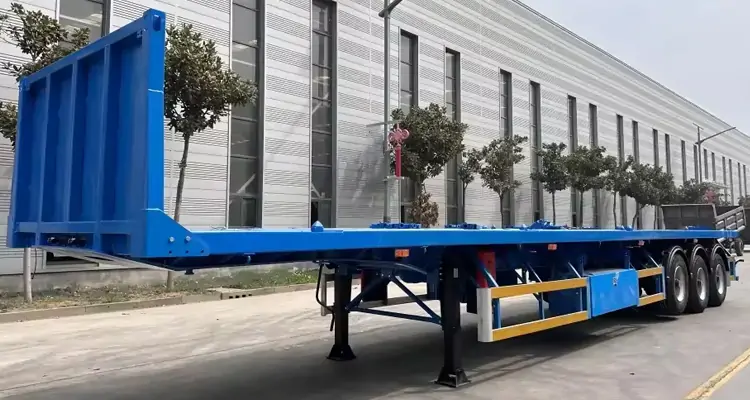 Tri Axle 40Ton Flatbed Trailer-flatbed trailer_skeletal trailer_low bed trailer_dump trailer_cargo trailer-Shandong Jiuzhou Automobile Manufacturing Co., Ltd.  Tri Axle 40Ton Flatbed Trailer-flatbed trailer_skeletal trailer_low bed trailer_dump trailer_cargo trailer-Shandong Jiuzhou Automobile Manufacturing Co., Ltd.