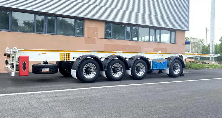 4 Axle 12m skeletal trailer for sale-flatbed trailer_skeletal trailer_low bed trailer_dump trailer_cargo trailer-Shandong Jiuzhou Automobile Manufacturing Co., Ltd.