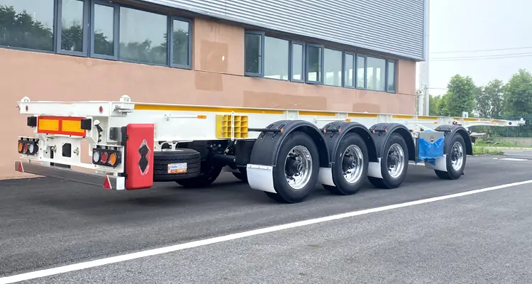 4 Axle 12m skeletal trailer for sale-flatbed trailer_skeletal trailer_low bed trailer_dump trailer_cargo trailer-Shandong Jiuzhou Automobile Manufacturing Co., Ltd.