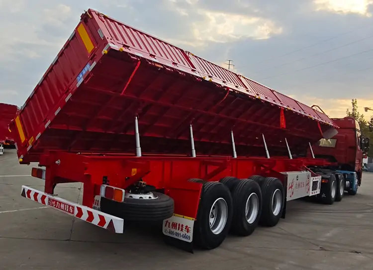 3 axle 68CBM Side Dump Trailer-flatbed trailer_skeletal trailer_low bed trailer_dump trailer_cargo trailer-Shandong Jiuzhou Automobile Manufacturing Co., Ltd. 3 axle 68CBM Side Dump Trailer-flatbed trailer_skeletal trailer_low bed trailer_dump trailer_cargo trailer-Shandong Jiuzhou Automobile Manufacturing Co., Ltd.
