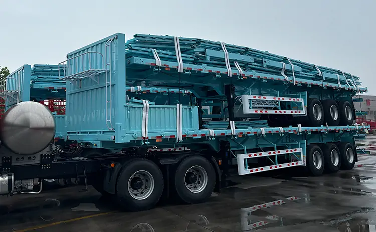 The New-type 3 axle Side Dump Trailer-flatbed trailer_skeletal trailer_low bed trailer_dump trailer_cargo trailer-Shandong Jiuzhou Automobile Manufacturing Co., Ltd.