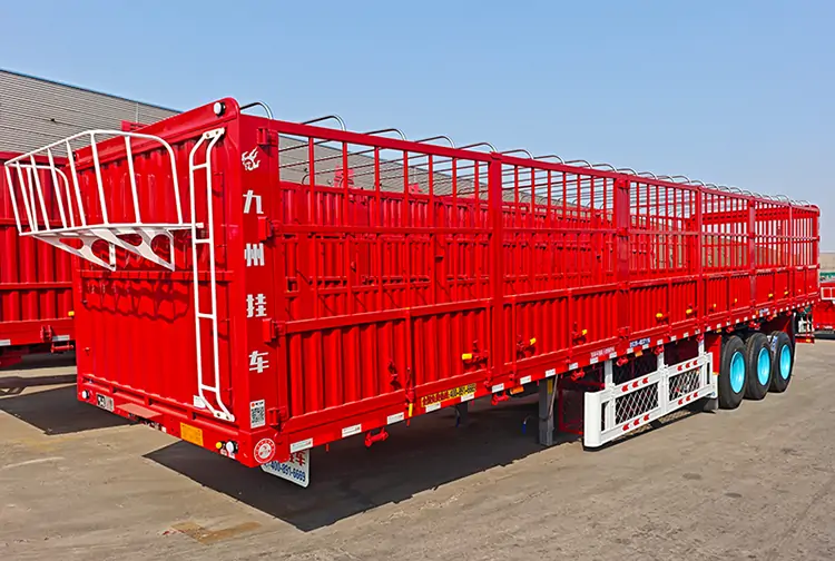 80Ton 3 Axle Animal Fence Truck Trailer-flatbed trailer_skeletal trailer_low bed trailer_dump trailer_cargo trailer-Shandong Jiuzhou Automobile Manufacturing Co., Ltd. 80Ton 3 Axle Animal Fence Truck Trailer-flatbed trailer_skeletal trailer_low bed trailer_dump trailer_cargo trailer-Shandong Jiuzhou Automobile Manufacturing Co., Ltd.