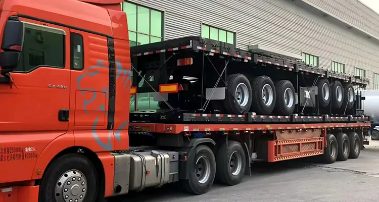 3 Axle Flatbed Semi-Trailer Shipped to Tanzania-flatbed trailer_skeletal trailer_low bed trailer_dump trailer_cargo trailer-Shandong Jiuzhou Automobile Manufacturing Co., Ltd. 3 Axle Flatbed Semi-Trailer Shipped to Tanzania-flatbed trailer_skeletal trailer_low bed trailer_dump trailer_cargo trailer-Shandong Jiuzhou Automobile Manufacturing Co., Ltd.