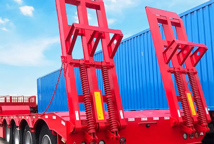 4 Axle 80T Lowbed Trailer-flatbed trailer_skeletal trailer_low bed trailer_dump trailer_cargo trailer-Shandong Jiuzhou Automobile Manufacturing Co., Ltd. 4 Axle 80T Lowbed Trailer-flatbed trailer_skeletal trailer_low bed trailer_dump trailer_cargo trailer-Shandong Jiuzhou Automobile Manufacturing Co., Ltd.