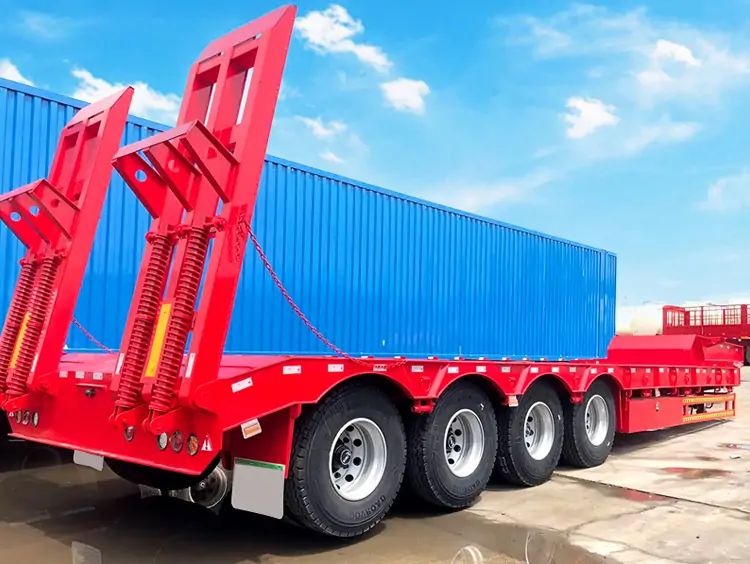 4 Axle 80T Lowbed Trailer-flatbed trailer_skeletal trailer_low bed trailer_dump trailer_cargo trailer-Shandong Jiuzhou Automobile Manufacturing Co., Ltd. 4 Axle 80T Lowbed Trailer-flatbed trailer_skeletal trailer_low bed trailer_dump trailer_cargo trailer-Shandong Jiuzhou Automobile Manufacturing Co., Ltd.