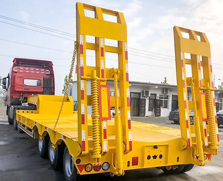 3 Axle 120ton Low Bed Semi Trailer-flatbed trailer_skeletal trailer_low bed trailer_dump trailer_cargo trailer-Shandong Jiuzhou Automobile Manufacturing Co., Ltd. 3 Axle 120ton Low Bed Semi Trailer-flatbed trailer_skeletal trailer_low bed trailer_dump trailer_cargo trailer-Shandong Jiuzhou Automobile Manufacturing Co., Ltd.