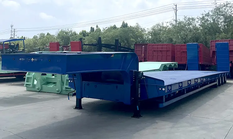 4 Axle 80 Tons Low Bed Truck Trailer-flatbed trailer_skeletal trailer_low bed trailer_dump trailer_cargo trailer-Shandong Jiuzhou Automobile Manufacturing Co., Ltd.