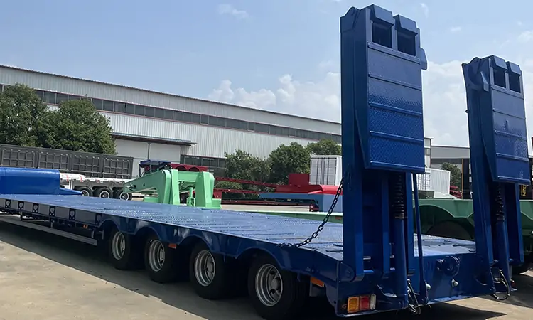 4 Axle 80 Tons Low Bed Truck Trailer-flatbed trailer_skeletal trailer_low bed trailer_dump trailer_cargo trailer-Shandong Jiuzhou Automobile Manufacturing Co., Ltd.
