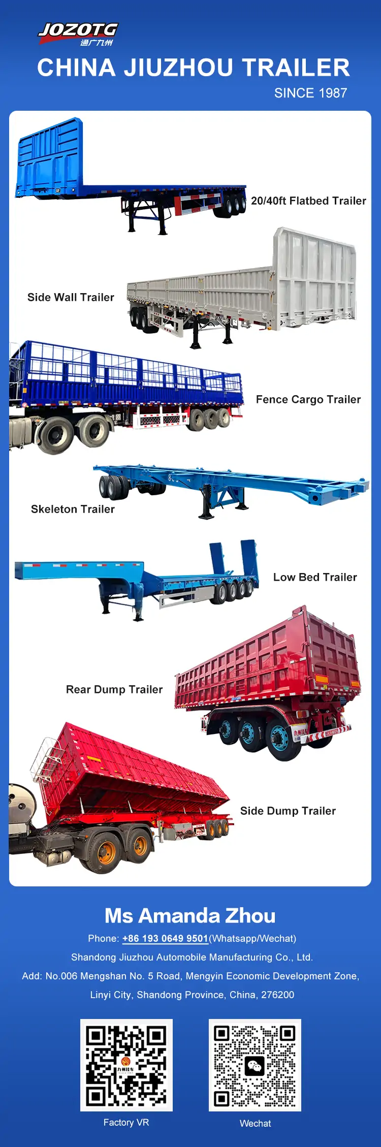 Provider of One-stop Trailer Manufacturer-flatbed trailer_skeletal trailer_low bed trailer_dump trailer_cargo trailer-Shandong Jiuzhou Automobile Manufacturing Co., Ltd. Provider of One-stop Trailer Manufacturer-flatbed trailer_skeletal trailer_low bed trailer_dump trailer_cargo trailer-Shandong Jiuzhou Automobile Manufacturing Co., Ltd.