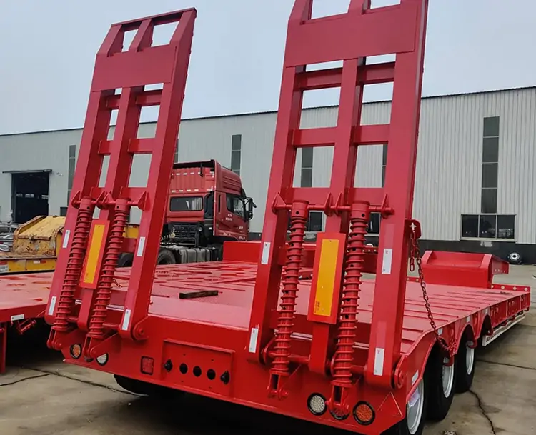 3 Axle 80Ton Hydraulic Lowbed Truck Trailer-flatbed trailer_skeletal trailer_low bed trailer_dump trailer_cargo trailer-Shandong Jiuzhou Automobile Manufacturing Co., Ltd.