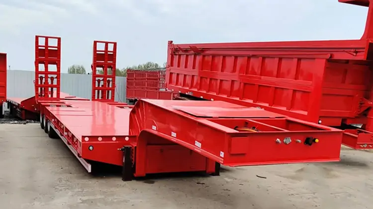 3 Axle 80Ton Hydraulic Lowbed Truck Trailer-flatbed trailer_skeletal trailer_low bed trailer_dump trailer_cargo trailer-Shandong Jiuzhou Automobile Manufacturing Co., Ltd.