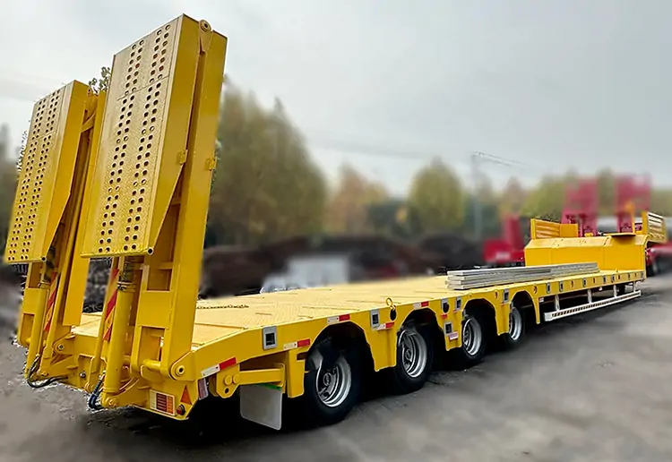4 Axle 50 Tons Low Bed Truck Semi Trailer-flatbed trailer_skeletal trailer_low bed trailer_dump trailer_cargo trailer-Shandong Jiuzhou Automobile Manufacturing Co., Ltd.