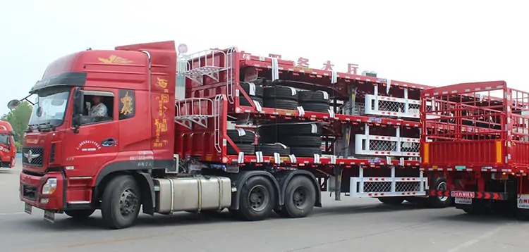  3 Axle 60 Ton Container Chassis Truck Trailer Flatbed Cargo Trailer-flatbed trailer_skeletal trailer_low bed trailer_dump trailer_cargo trailer-Shandong Jiuzhou Automobile Manufacturing Co., Ltd.