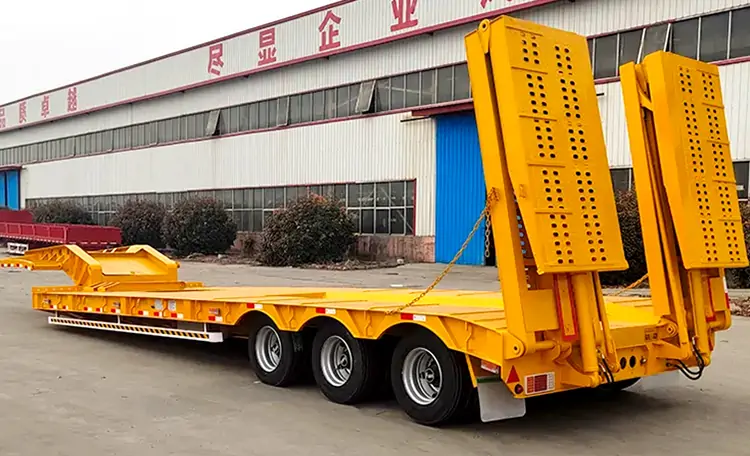 3 Axle 80Ton Foldable Gooseneck Low bed Semi Trailer-flatbed trailer_skeletal trailer_low bed trailer_dump trailer_cargo trailer-Shandong Jiuzhou Automobile Manufacturing Co., Ltd.