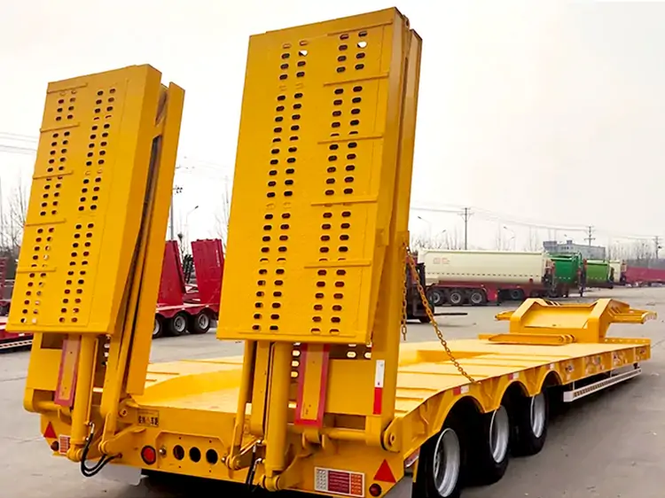 3 Axle 80Ton Foldable Gooseneck Low bed Semi Trailer-flatbed trailer_skeletal trailer_low bed trailer_dump trailer_cargo trailer-Shandong Jiuzhou Automobile Manufacturing Co., Ltd.