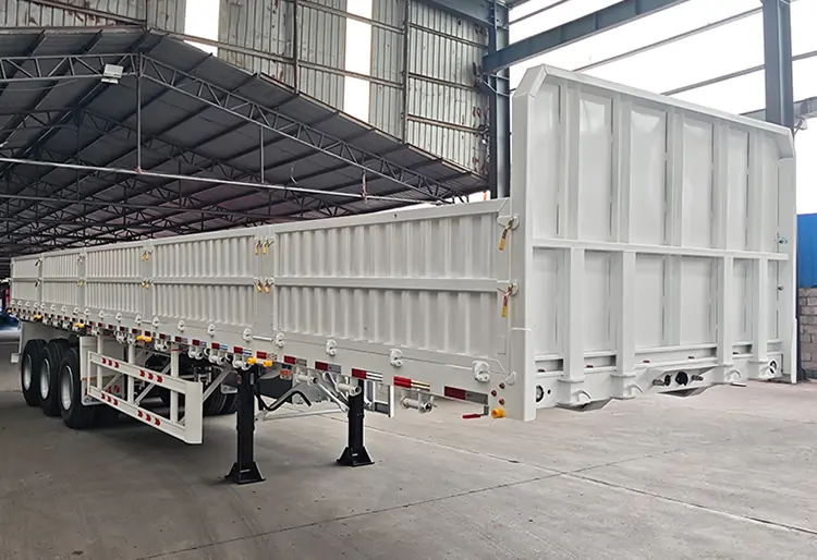 3-4 Axle Steel Fence Drop Side Semi-Trailer-flatbed trailer_skeletal trailer_low bed trailer_dump trailer_cargo trailer-Shandong Jiuzhou Automobile Manufacturing Co., Ltd.
