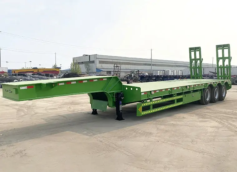 3 Axles 40FT Lowbed Semi-Trailer 70 Tons Trailer-flatbed trailer_skeletal trailer_low bed trailer_dump trailer_cargo trailer-Shandong Jiuzhou Automobile Manufacturing Co., Ltd.