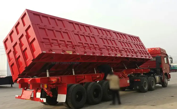 JOZOTG Side-Dump Semi-Trailer: Optimized for Sand & Aggregate Haulage in African Construction-flatbed trailer_skeletal trailer_low bed trailer_dump trailer_cargo trailer-Shandong Jiuzhou Automobile Manufacturing Co., Ltd.