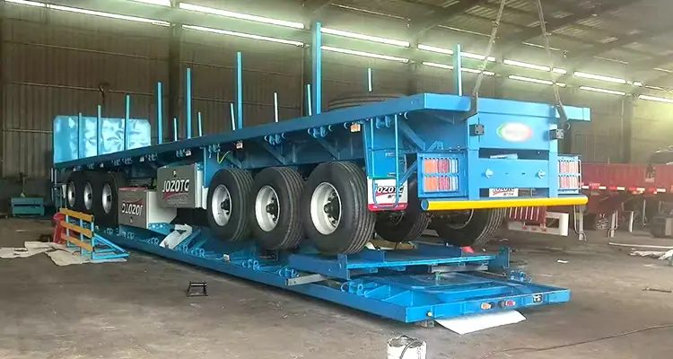 3-axis 40 Foot Wooden Log Steel Flatbed Semi Trailer-flatbed trailer_skeletal trailer_low bed trailer_dump trailer_cargo trailer-Shandong Jiuzhou Automobile Manufacturing Co., Ltd. 3-axis 40 Foot Wooden Log Steel Flatbed Semi Trailer-flatbed trailer_skeletal trailer_low bed trailer_dump trailer_cargo trailer-Shandong Jiuzhou Automobile Manufacturing Co., Ltd.