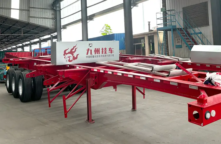 3 Axle Skeleton Semi Trailer-flatbed trailer_skeletal trailer_low bed trailer_dump trailer_cargo trailer-Shandong Jiuzhou Automobile Manufacturing Co., Ltd.