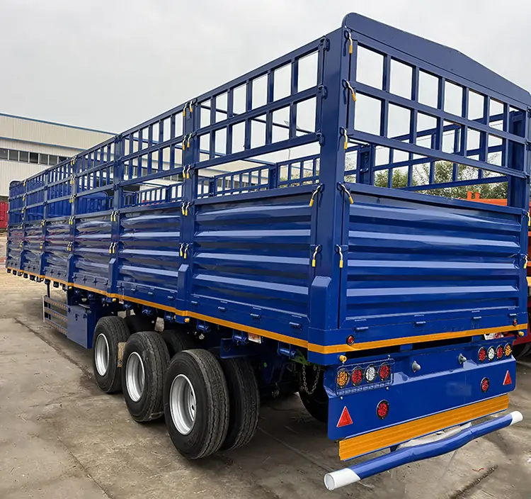 3-Axles 50 Ton Steel Fence Cargo Semi Trailer-flatbed trailer_skeletal trailer_low bed trailer_dump trailer_cargo trailer-Shandong Jiuzhou Automobile Manufacturing Co., Ltd.