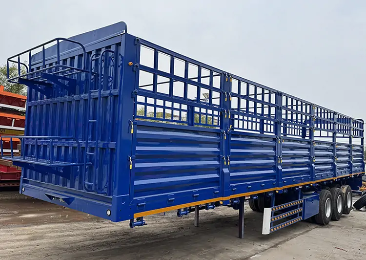 3-Axles 50 Ton Steel Fence Cargo Semi Trailer-flatbed trailer_skeletal trailer_low bed trailer_dump trailer_cargo trailer-Shandong Jiuzhou Automobile Manufacturing Co., Ltd.