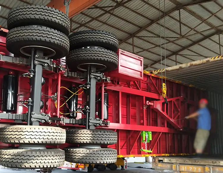 3-Axle Flatbed Semi-Trailer Shipped to Uganda for 40FT Container Transportation-flatbed trailer_skeletal trailer_low bed trailer_dump trailer_cargo trailer-Shandong Jiuzhou Automobile Manufacturing Co., Ltd.