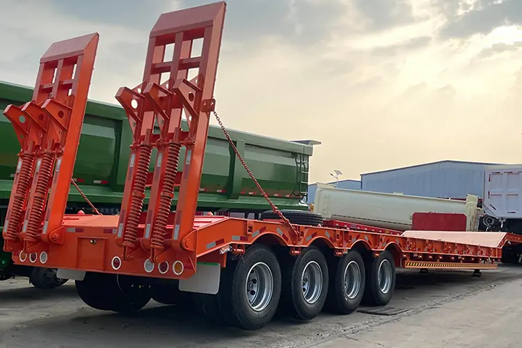 3 Axles Steel Low Bed Gooseneck Low Bed Semi Trailer-flatbed trailer_skeletal trailer_low bed trailer_dump trailer_cargo trailer-Shandong Jiuzhou Automobile Manufacturing Co., Ltd.