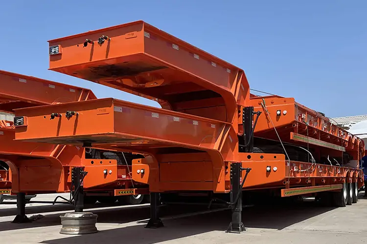 3 Axles Steel Low Bed Gooseneck Low Bed Semi Trailer-flatbed trailer_skeletal trailer_low bed trailer_dump trailer_cargo trailer-Shandong Jiuzhou Automobile Manufacturing Co., Ltd.