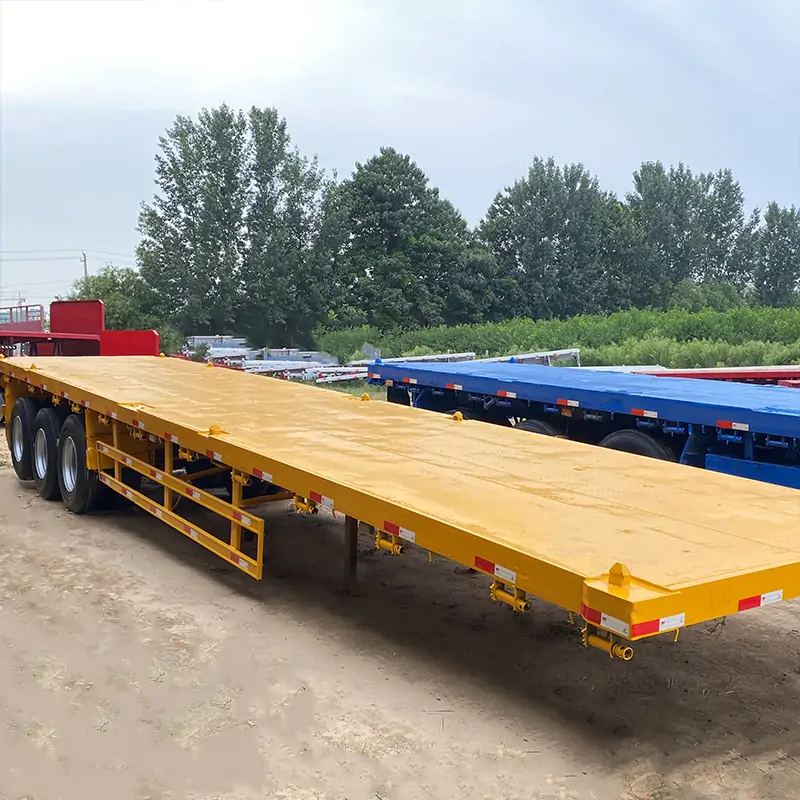  3 Axle Flatbed 20ft 40ft Container Semi Truck Trailer-flatbed trailer_skeletal trailer_low bed trailer_dump trailer_cargo trailer-Shandong Jiuzhou Automobile Manufacturing Co., Ltd.