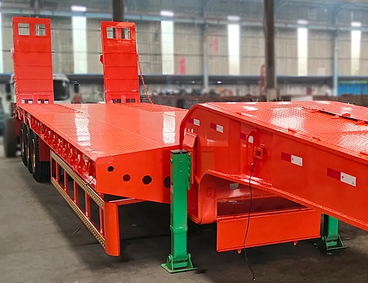 3 Axles 60ton Extendable Lowboy Semi Trailer-flatbed trailer_skeletal trailer_low bed trailer_dump trailer_cargo trailer-Shandong Jiuzhou Automobile Manufacturing Co., Ltd.