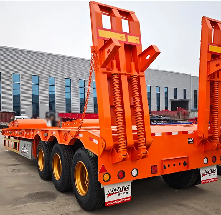 3 Axles 60ton Extendable Lowboy Semi Trailer-flatbed trailer_skeletal trailer_low bed trailer_dump trailer_cargo trailer-Shandong Jiuzhou Automobile Manufacturing Co., Ltd.
