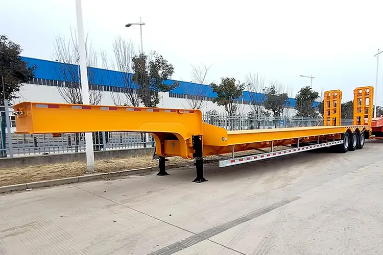 Factory 3 Axle 70 Ton Lowboy Semi Trailer-flatbed trailer_skeletal trailer_low bed trailer_dump trailer_cargo trailer-Shandong Jiuzhou Automobile Manufacturing Co., Ltd.