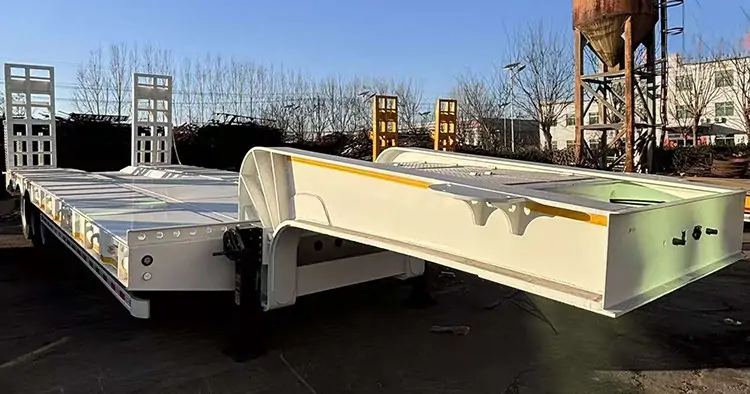 60 Ton 40 Feet 12m Low Bed Semi Trailer-flatbed trailer_skeletal trailer_low bed trailer_dump trailer_cargo trailer-Shandong Jiuzhou Automobile Manufacturing Co., Ltd.