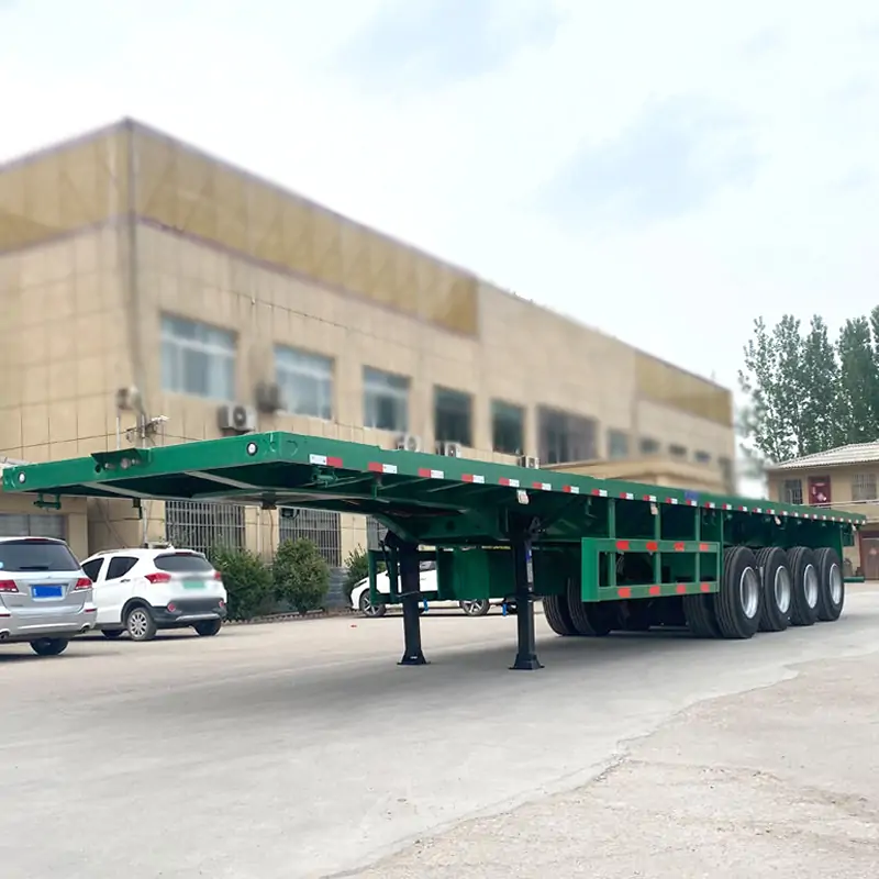 4 Axle 20ft 40ft 60-80 Ton Flat bed Trailers-semi trailer-Shandong Jiuzhou Automobile Manufacturing Co., Ltd. 4 Axle 20ft 40ft 60-80 Ton Flat bed Trailers-semi trailer-Shandong Jiuzhou Automobile Manufacturing Co., Ltd.