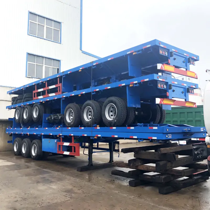 50T Container 3 Axle 40 Ft Steel Flatbed Semi Trailer-semi trailer-Shandong Jiuzhou Automobile Manufacturing Co., Ltd.