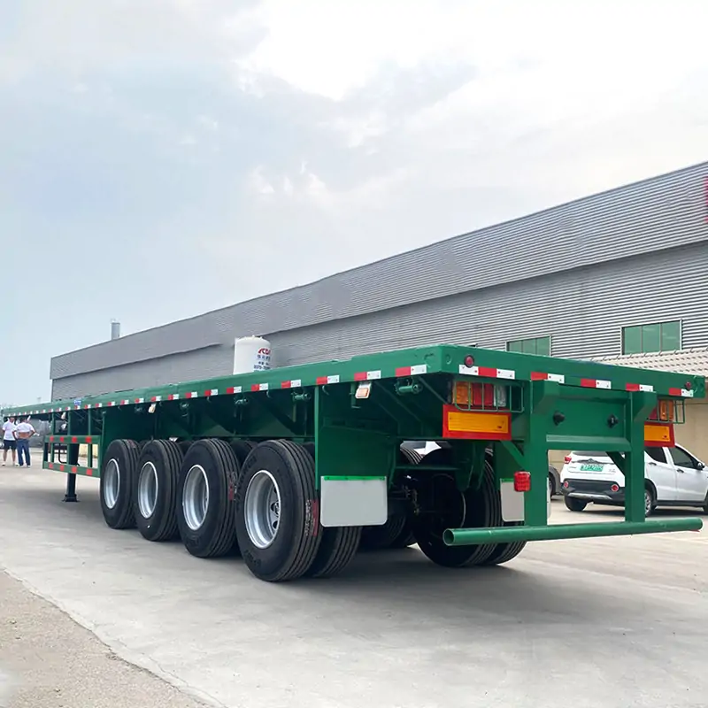 4 Axle 20ft 40ft 60-80 Ton Flat bed Trailers-semi trailer-Shandong Jiuzhou Automobile Manufacturing Co., Ltd. 4 Axle 20ft 40ft 60-80 Ton Flat bed Trailers-semi trailer-Shandong Jiuzhou Automobile Manufacturing Co., Ltd.