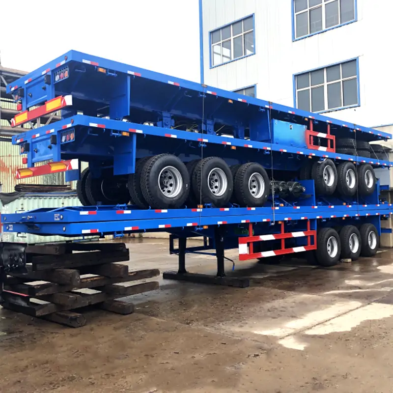 50T Container 3 Axle 40 Ft Steel Flatbed Semi Trailer-semi trailer-Shandong Jiuzhou Automobile Manufacturing Co., Ltd.