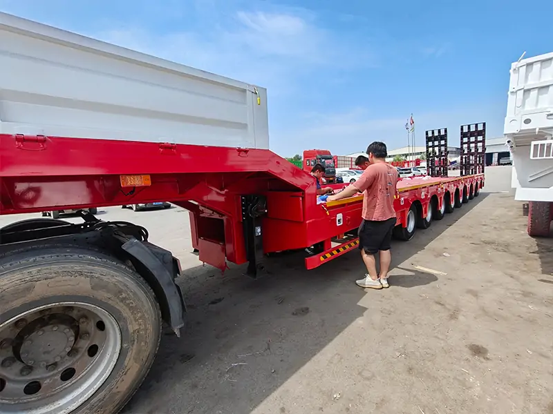 Customer Factory Inspection for Lowbed Semi Trailers | Heavy Duty Low Loader-semi trailer-Shandong Jiuzhou Automobile Manufacturing Co., Ltd. Customer Factory Inspection for Lowbed Semi Trailers | Heavy Duty Low Loader-semi trailer-Shandong Jiuzhou Automobile Manufacturing Co., Ltd.