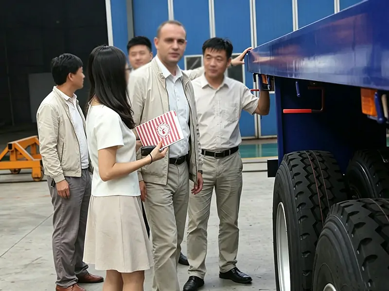 Overseas Customers Inspect U-Shape Rear Dump Semi Trailers Before Shipment-semi trailer-Shandong Jiuzhou Automobile Manufacturing Co., Ltd.