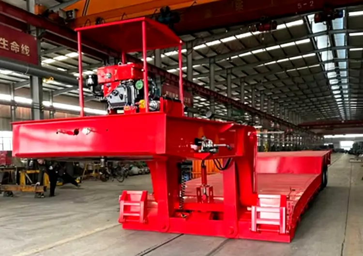 Steel Heavy Duty 3/4 Axles 50 Tons RGN Lowboy Low Bed Semi Trailer-semi trailer-Shandong Jiuzhou Automobile Manufacturing Co., Ltd. Steel Heavy Duty 3/4 Axles 50 Tons RGN Lowboy Low Bed Semi Trailer-semi trailer-Shandong Jiuzhou Automobile Manufacturing Co., Ltd.