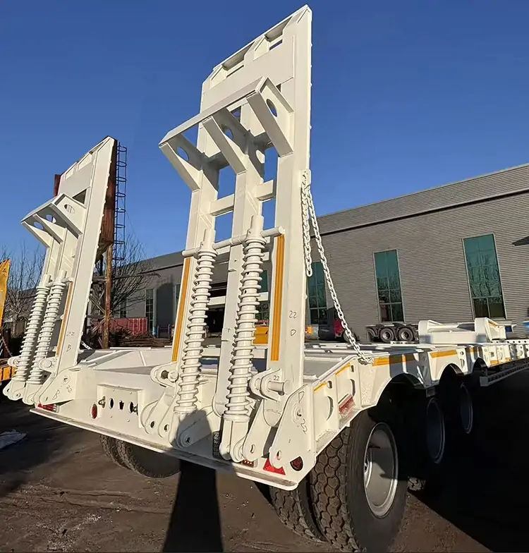 3 Axles Lowbed Semi Trailer with Mechanical Ladder-semi trailer-Shandong Jiuzhou Automobile Manufacturing Co., Ltd.